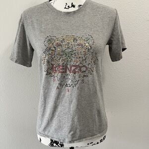 Kenzo Paris Rhinestone Tiger T-Shirt Bling Gray MEDIUM